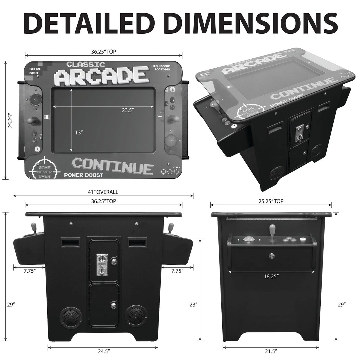 Detailed Dimensions Tall Pub Cocktail Arcade Machine