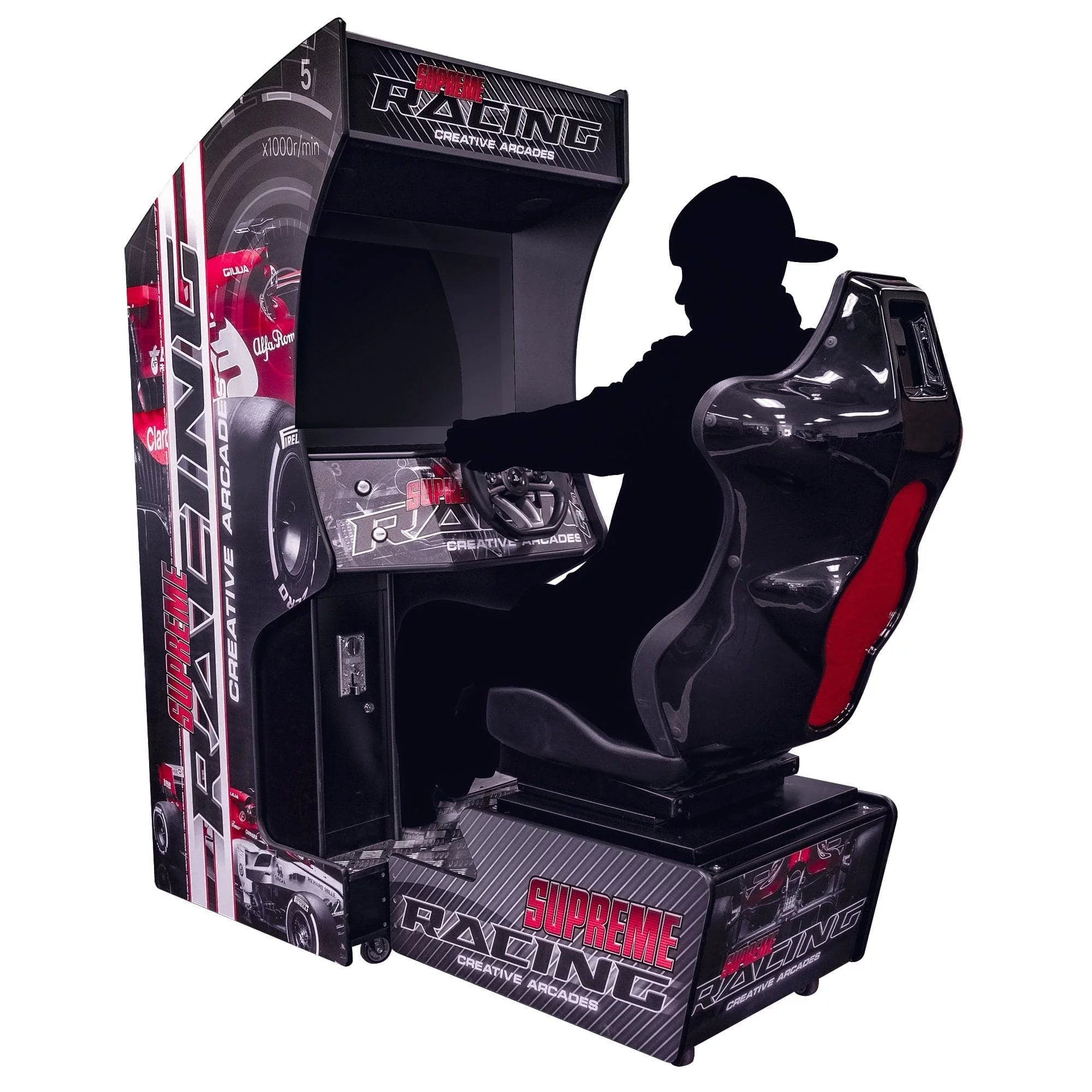 Racing Sit Down Arcade Machine | 129 Racing Games | 32" LCD Monitor | Authentic Steering Wheel & Pedals