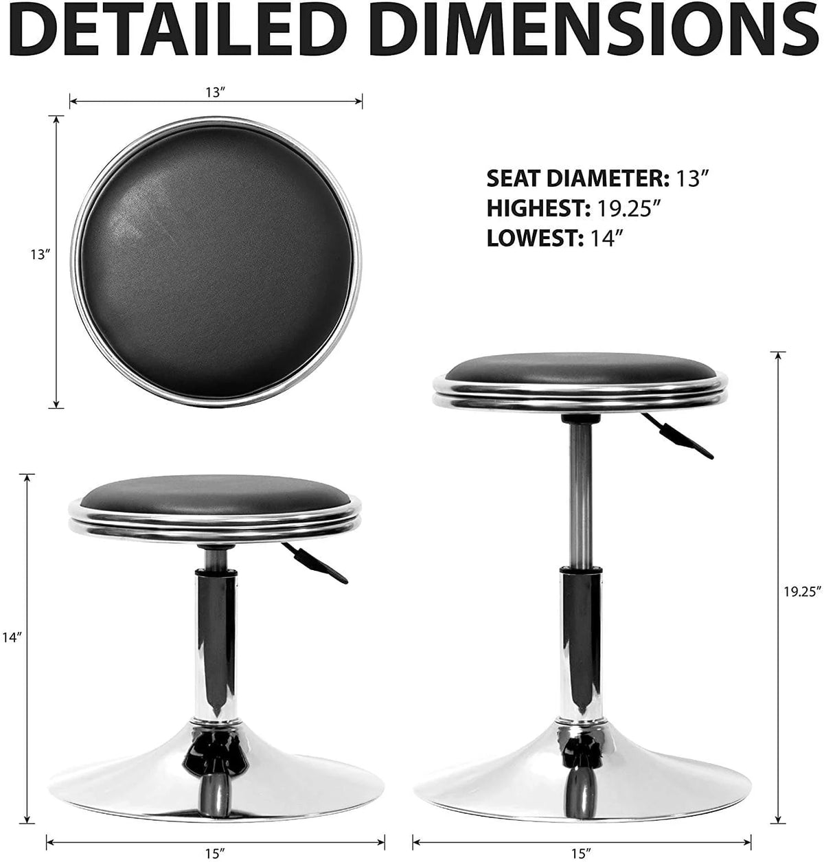 Detailed Dimensions Adjustable Cocktail Barstool