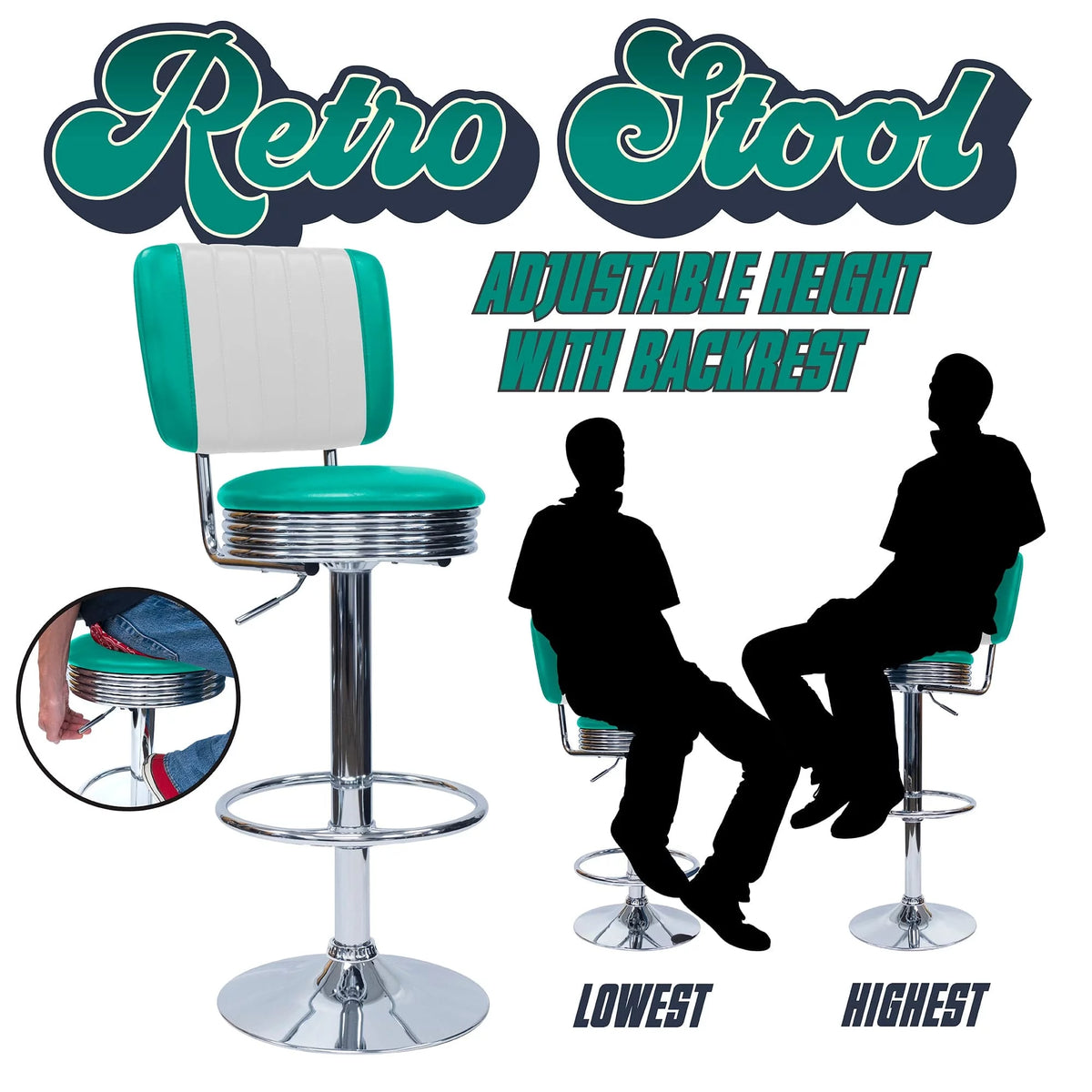 Red Retro Adjustable Bar Stool with Backrest