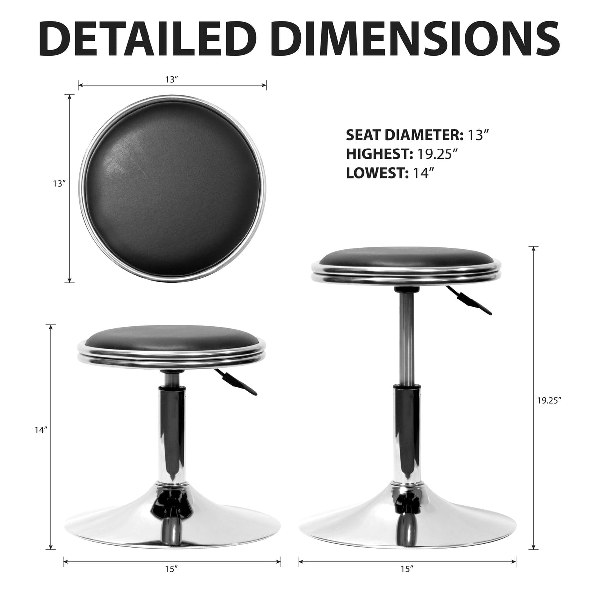 Detailed Dimensions Arcade Stools