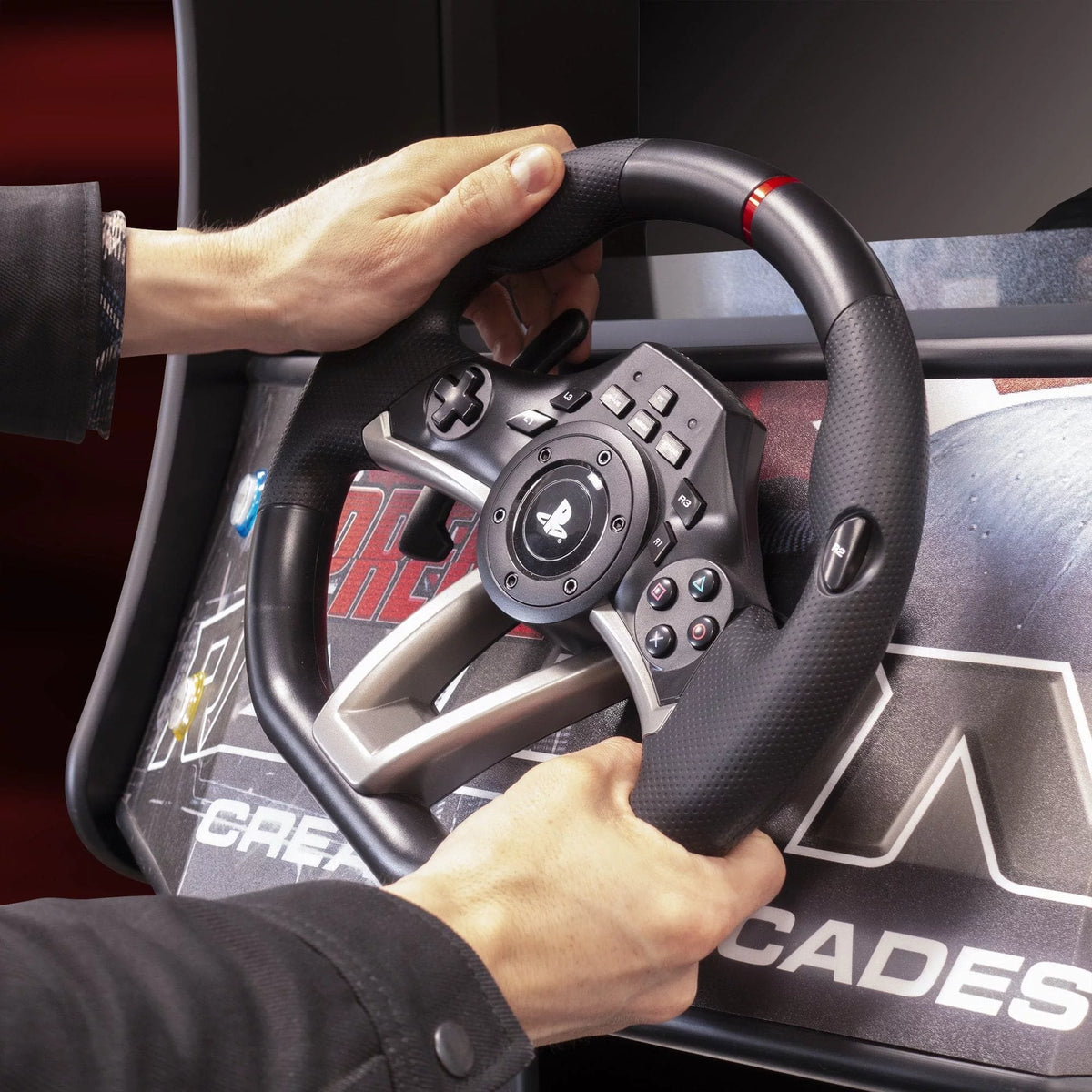Hands On A Racing Simulator Steering Wheel